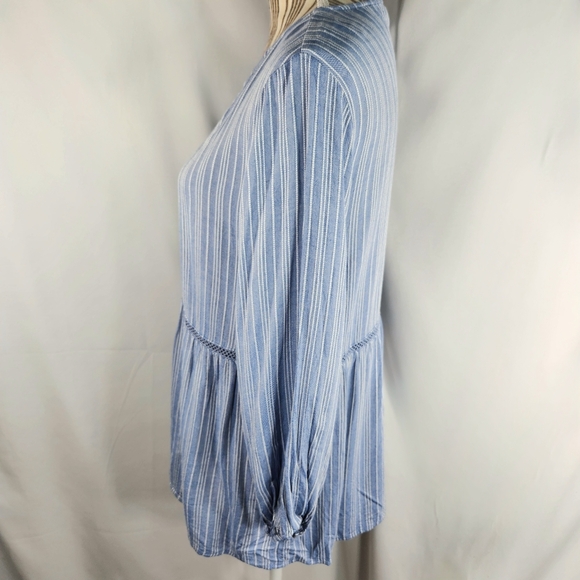 Fever Blue & White Striped Whistler's Long Sleeve Ladder Lace BOHO Top Sz Small - Picture 5 of 12